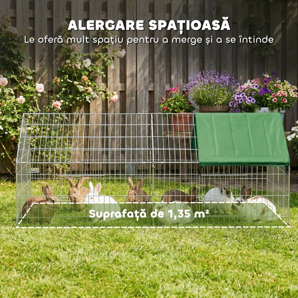PawHut Cușcă pentru Iepuri și Găini de Exterior și Interior cu Protecție Solară și Grilaj Metalic, pentru Animale Mici, Rațe, Găini, 180x75x75 cm, Verde | Aosom Romania