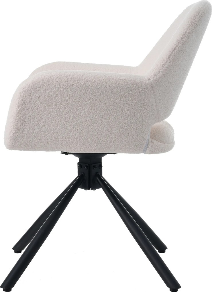 Set de 2 scaune de dining moderne, tapițate în sherpa, cu cotiere și funcție rotativă, Alb