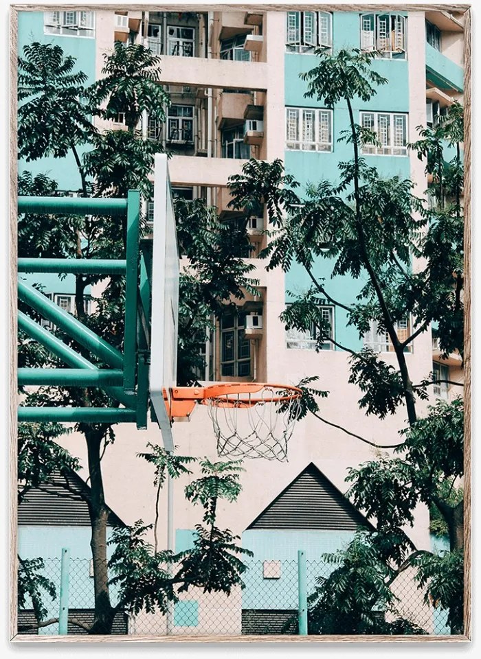 Tablou cu rama stejar Cities of Basketball 01 (Hong Kong) Paper Collective