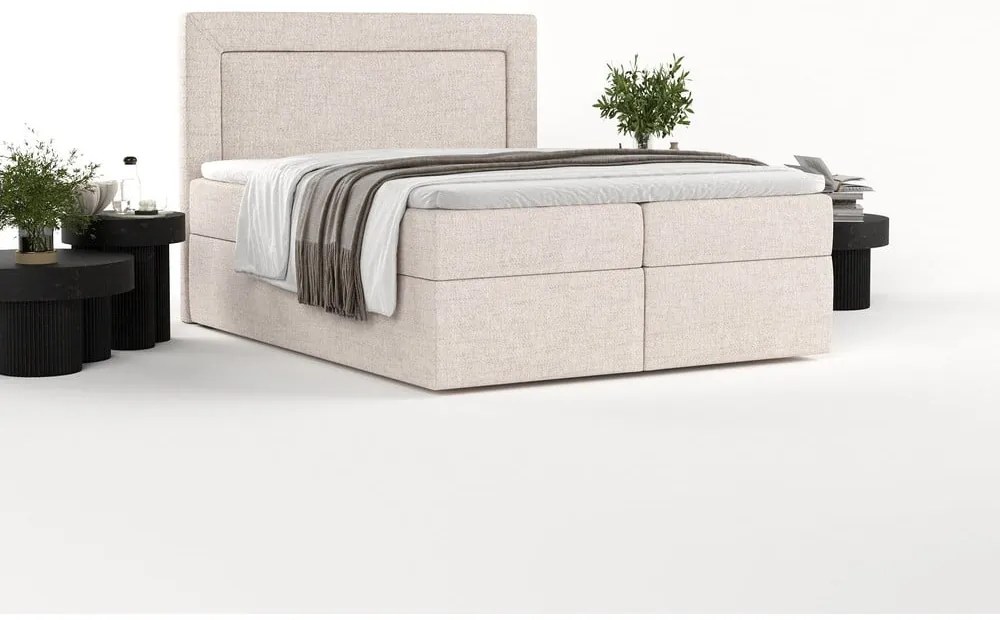 Pat boxspring bej cu spațiu de depozitare 160x200 cm Imagine – Maison de Rêve