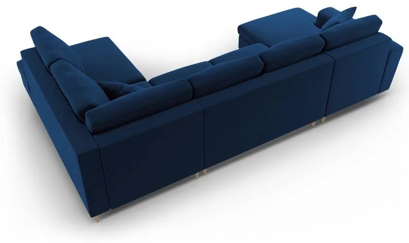 Colțar albastru extensibil, cu spațiu de depozitare cu tapițerie din catifea (cu colț pe partea dreaptă-în formă de "U") Kyoto – Cosmopolitan Design