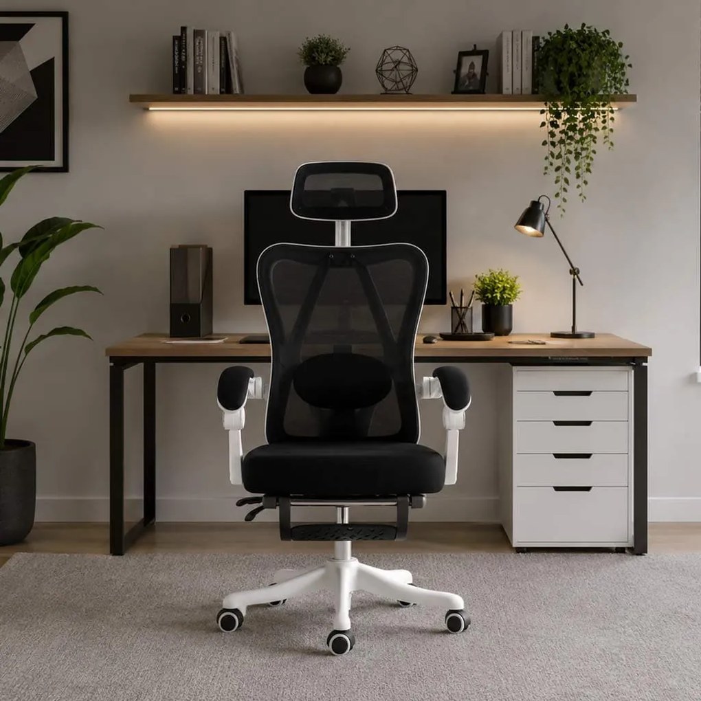 Scaun ergonomic OFF 428 negru, multiblock și suport picioare