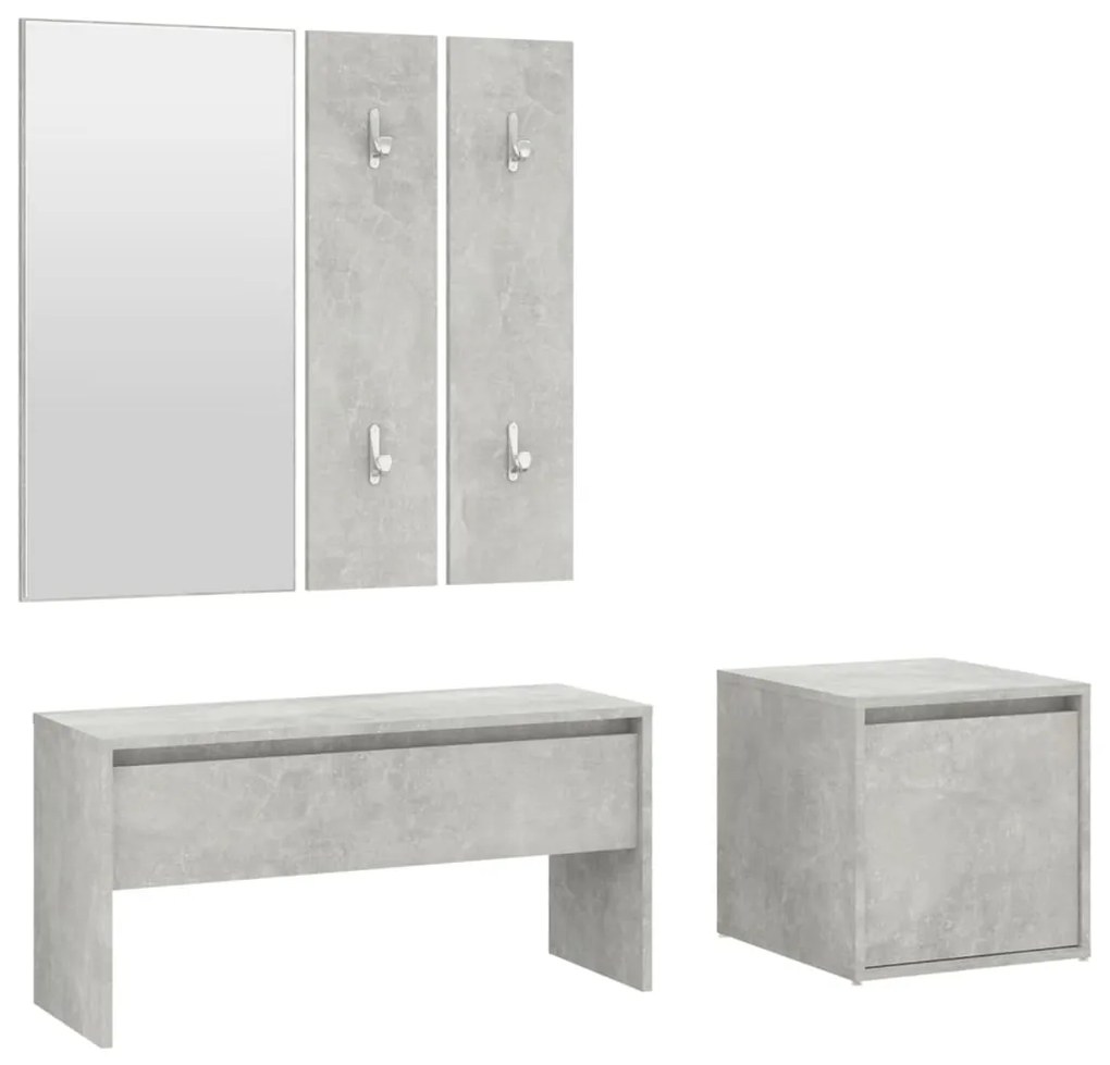 3082048 vidaXL Set de mobilier pentru hol, gri beton, lemn prelucrat