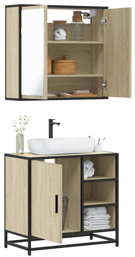 vidaXL Set mobilier de baie, 2 piese, stejar sonoma, lemn prelucrat