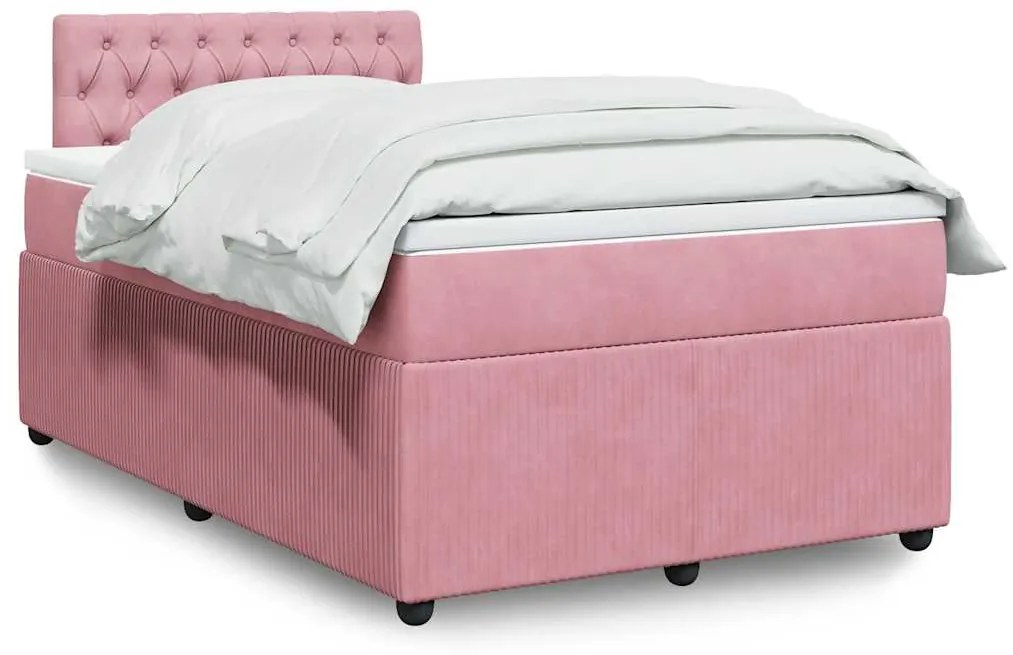 vidaXL Pat box spring cu saltea, roz, 120x200 cm, catifea