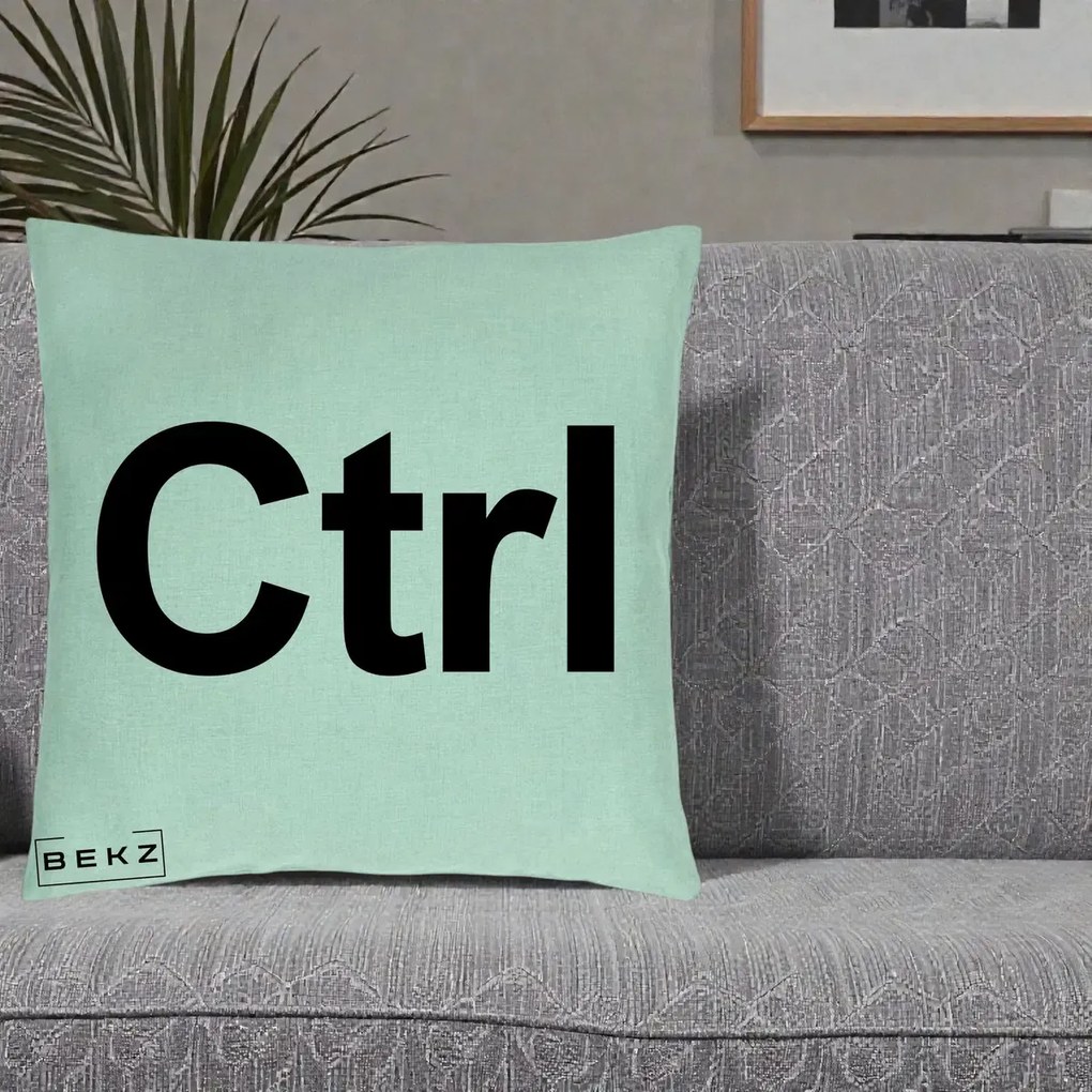 Perna Personalizata Tasta Ctrl Tipografie Bold, 40x40 cm, Verde Menta, Husa Detasabila, Perna Inclusa, BEKZ®
