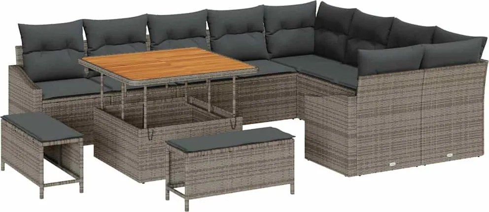 vidaXL Set de canapele pentru grădină cu pernă 12 pcs Gri Rattan poli