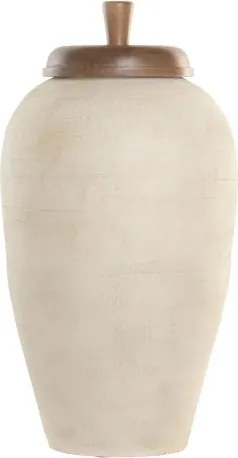 Vază decorativă tip tibor, stil rustic natural, culoare teracotă cu blat natur, din lemn de mango, „Tibor”