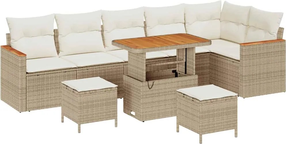 vidaXL Set de canapele pentru grădină cu pernă Bej Rattan poli