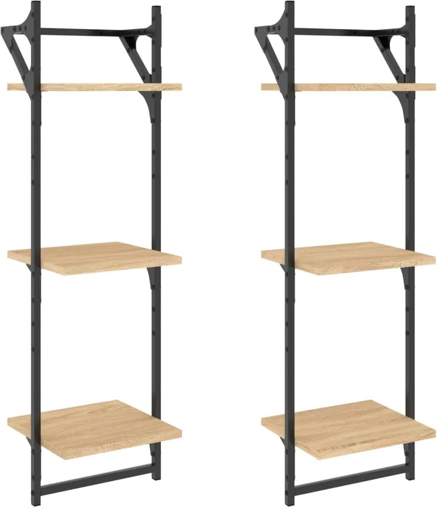 vidaXL Rafturi perete 3 niveluri/bare 2 buc stejar sonoma 30x25x100cm