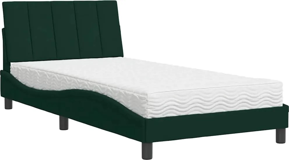 vidaXL Pat cu saltea, Hanko, verde închis, 100x200 cm, catifea