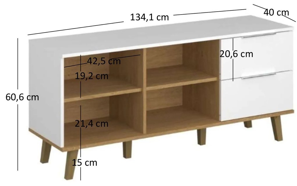 Comodă Nickole 2S/134 (alb + Stejar pietros). 1053084