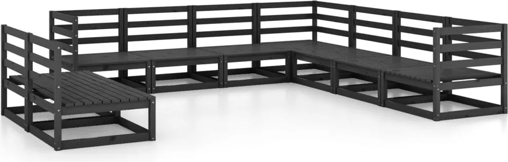 vidaXL Set mobilier de grădină, 9 piese, negru, lemn masiv de pin