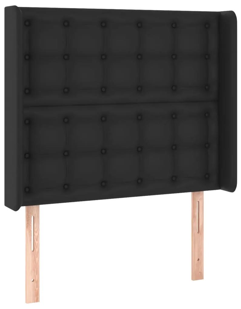 Tablie de pat cu LED, negru, 93x16x118 128 cm, piele ecologica 1, Negru, 93 x 16 x 118 128 cm