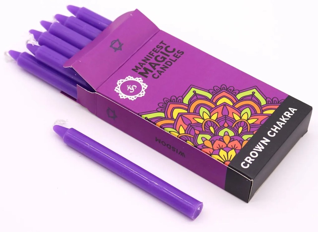 Set 12 lumanari violet pentru ritualuri de intelepciune, 12x1.2 cm