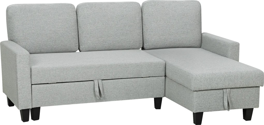 HOMCOM Canapea Extensibilă 3 Locuri cu Spațiu de Depozitare, 197x129x85 cm, Gri și Negru | Aosom Romania