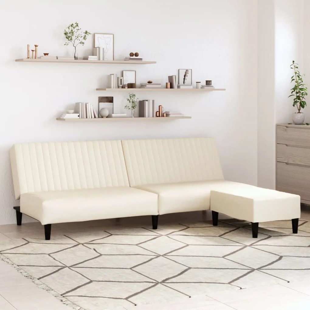 3081876 vidaXL Canapea extensibilă 2 locuri şi taburet, crem, piele ecologică