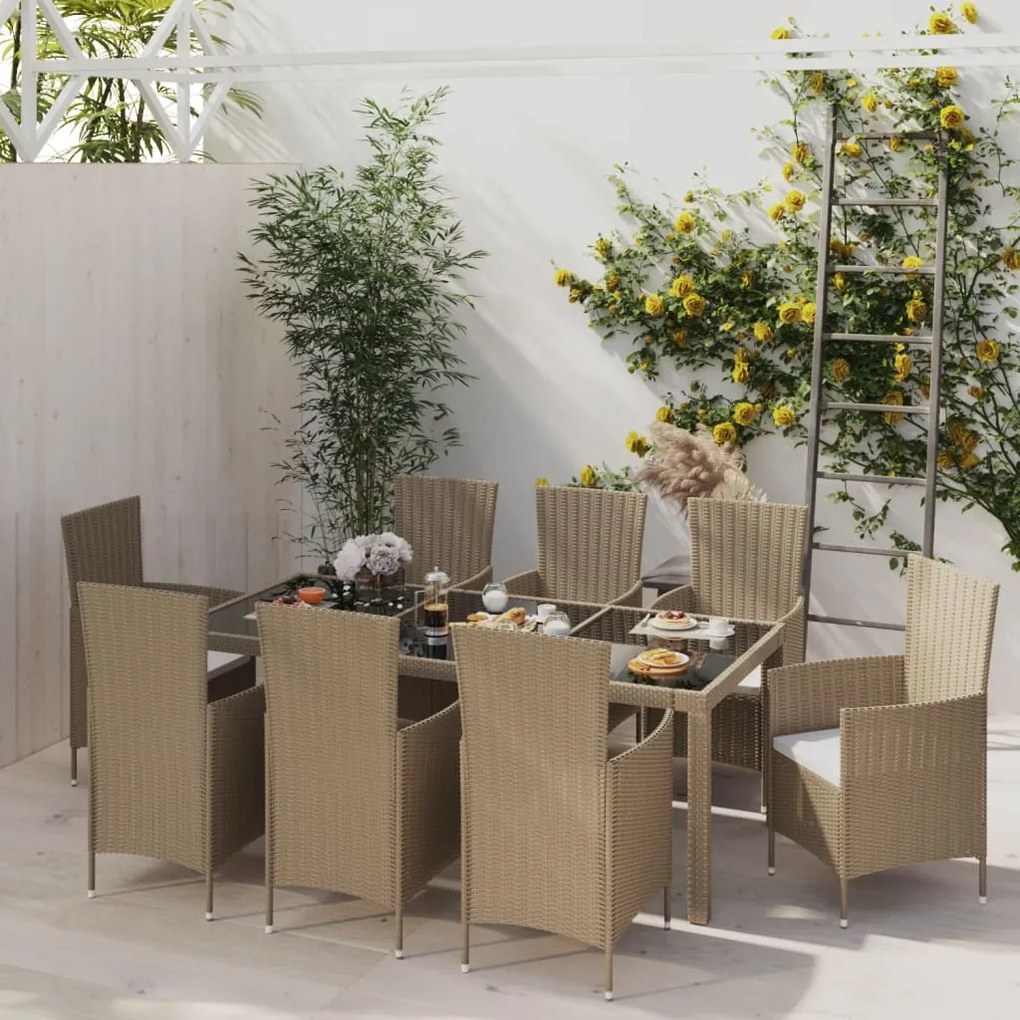 3094906 vidaXL Set mobilier de grădină cu perne, 9 piese, bej, poliratan