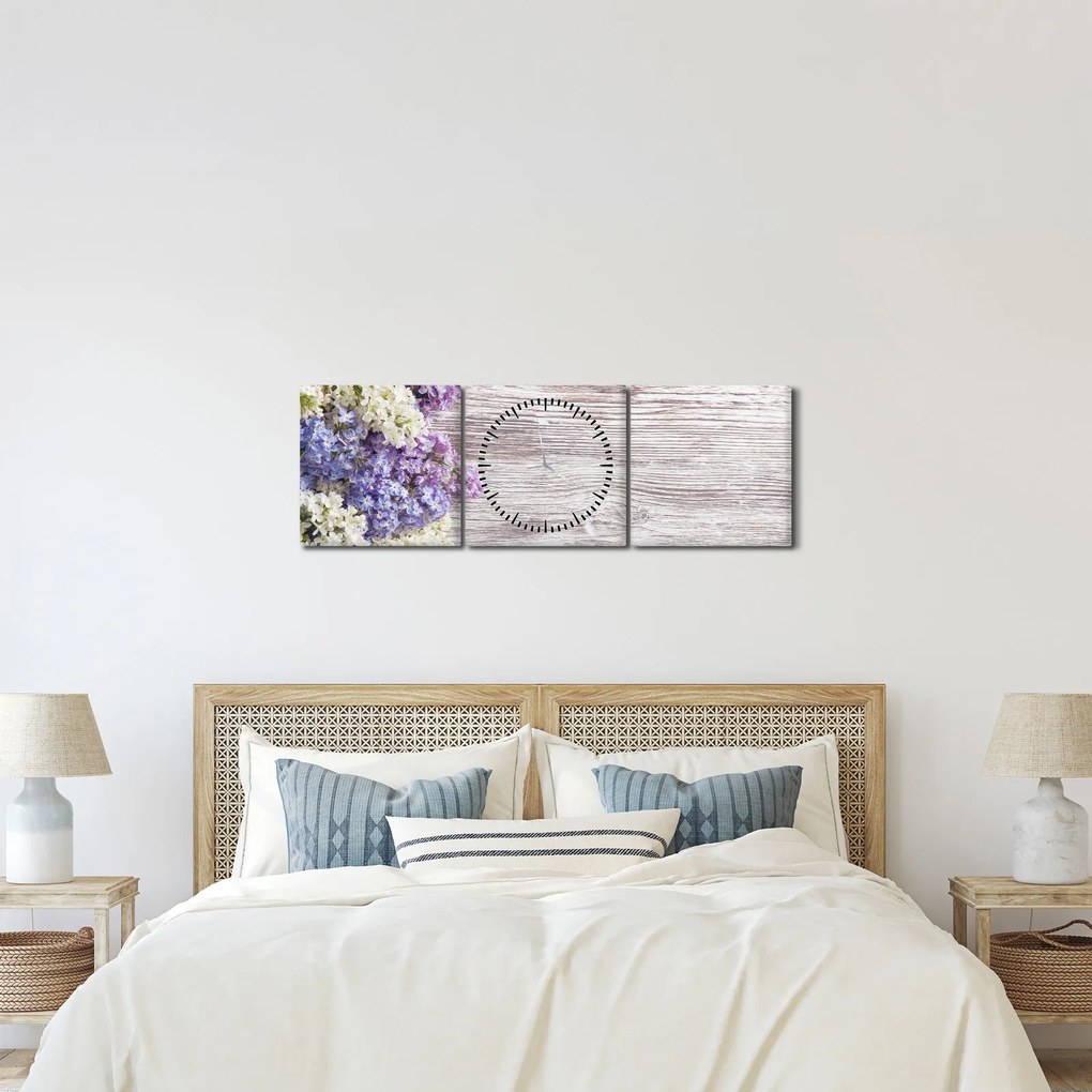 Tablou - Liliac pe lemn (cu ceas) (90x30 cm)