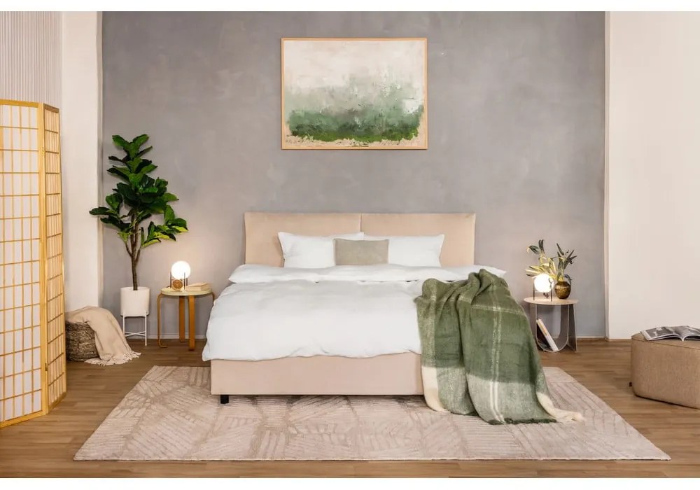 Pat dublu tapițat bej cu spațiu de depozitare cu saltea/ grătar 180x200 cm Myra Pillow - Bonami Selection