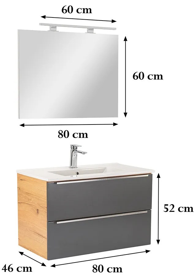 Mobilier complet de baie Vario Trim 80 stejar-antracit