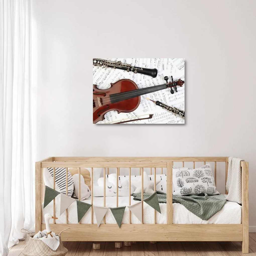 Tablou pe sticlă - Unelte muzicale (70x50 cm)