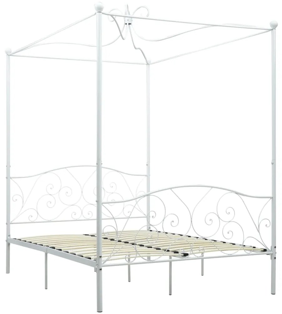284471 vidaXL Cadru de pat cu baldachin, alb, 140 x 200 cm, metal