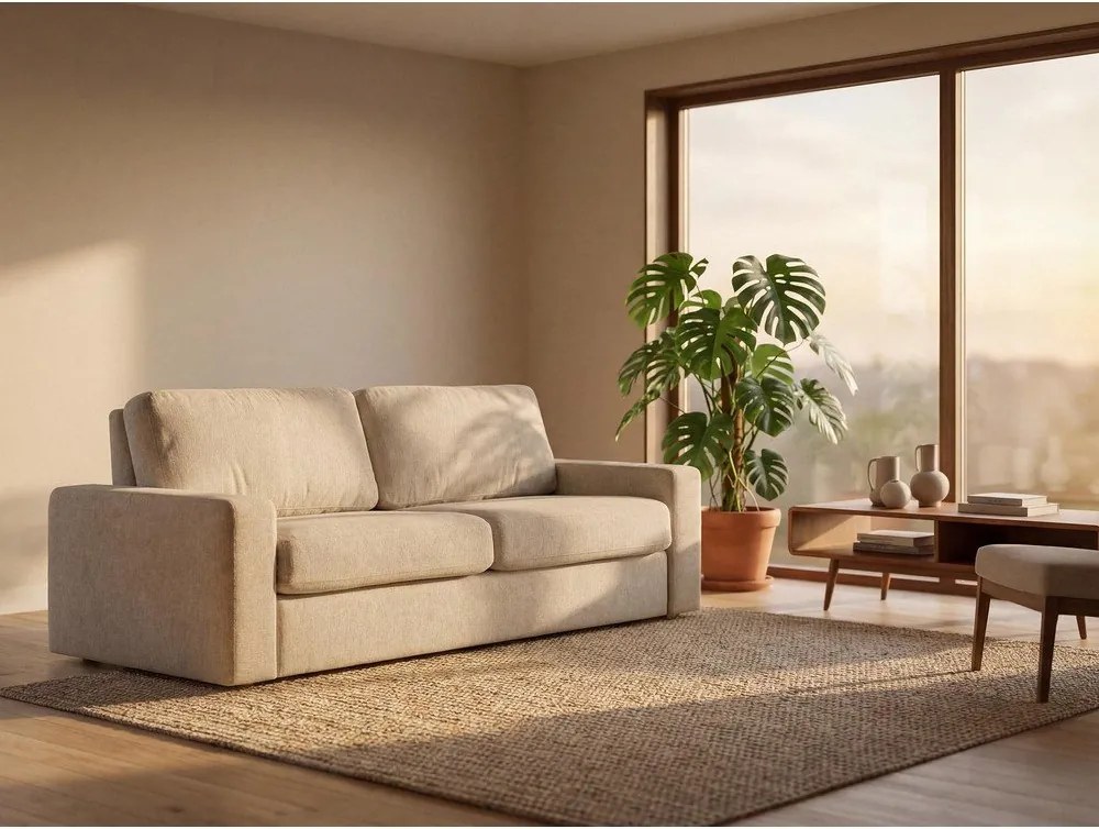 Canapea gri deschis extensibilă cu tapițerie din catifea reiată 195 cm Nona – Makamii