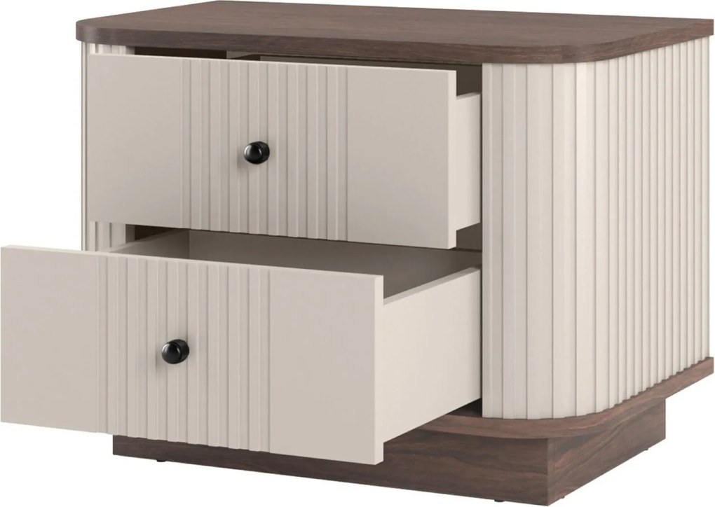 Set de noptiere Vesper 56 cm cu mânere negre - culoare cașmir / nuc