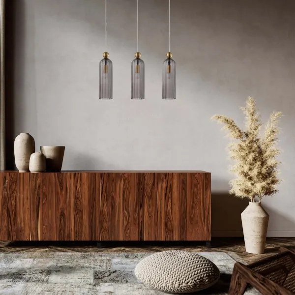 Lustră pe cablu PIEGA 3xE14/40W/230V, alamă/negru fumuriu