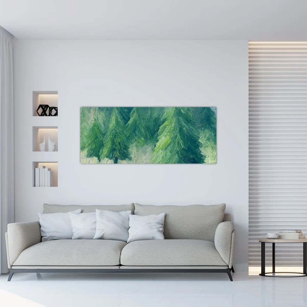 Tablou - Conifere pictate (120x50 cm)