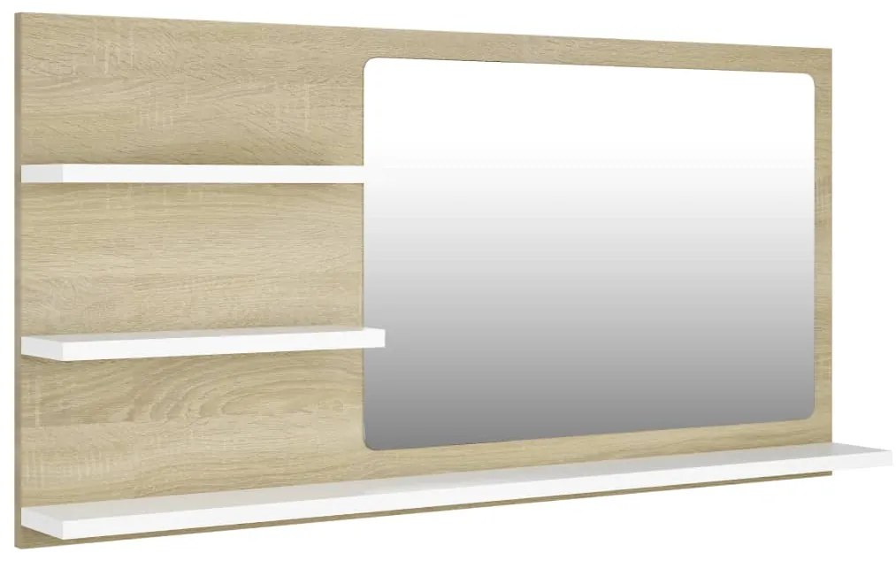 805020 vidaXL Oglindă de baie, alb/stejar Sonoma, 90 x 10,5 x 45 cm, PAL