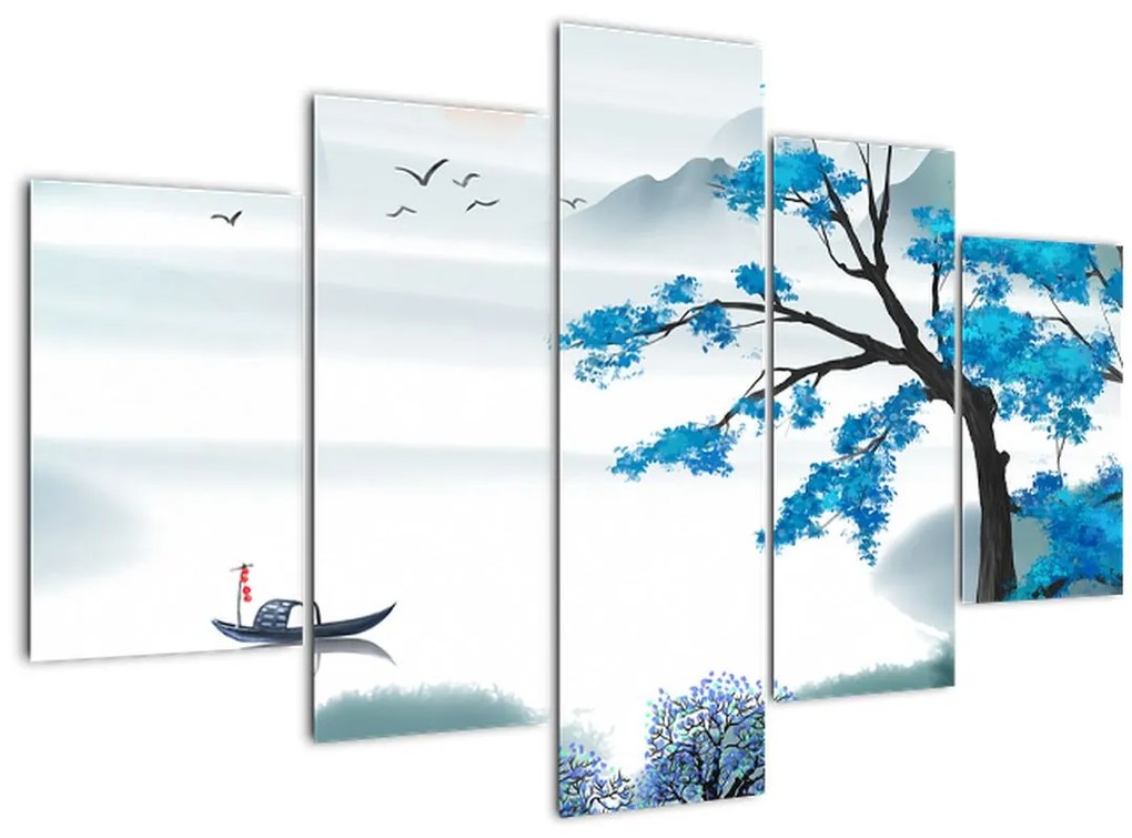 Tablou - Pictură, lac cu barcă (150x105 cm)