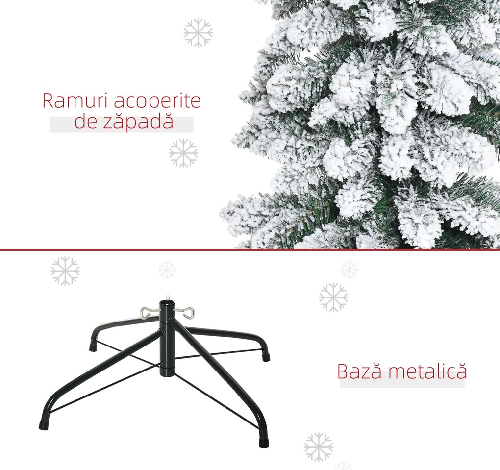 HOMCOM Brad de Crăciun Artificial cu Zăpadă și 395 Ramuri, 46x46x180 cm, Verde | Aosom Romania