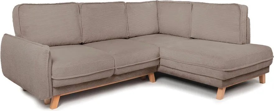 Colțar taupe extensibil/cu spațiu de depozitare cu tapițerie din catifea reiată (cu colț pe partea dreaptă/în formă de ”L”) Tori – Bonami Selection