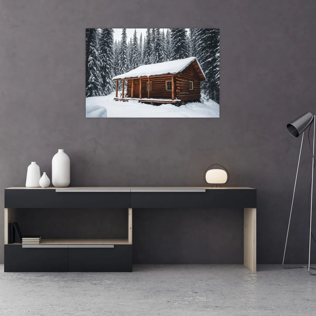 Tablou - Cabană acoperită de zăpadă (90x60 cm)
