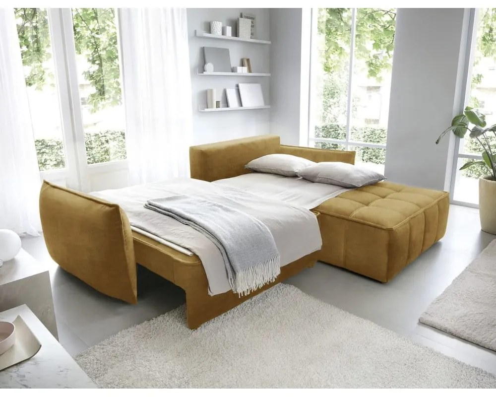 Colțar galben extensibil/cu spațiu de depozitare cu tapițerie din catifea (cu colț pe partea dreaptă/cu șezlong) Campo – ELTAP