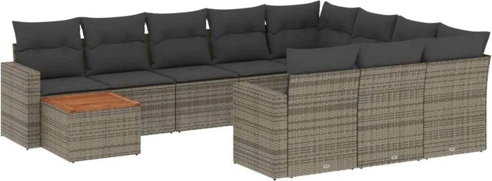vidaXL Set canapele de grădină cu perne, 11 piese, gri, poliratan