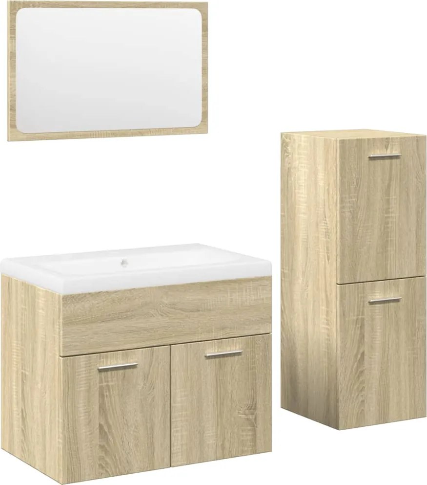 vidaXL Set mobilier de baie, 4 piese, stejar sonoma, lemn prelucrat