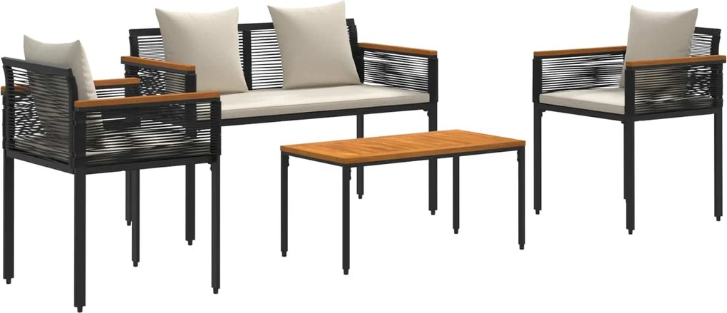 vidaXL Set de Mobilier pentru Exterior Negru și Alb crem poliratan