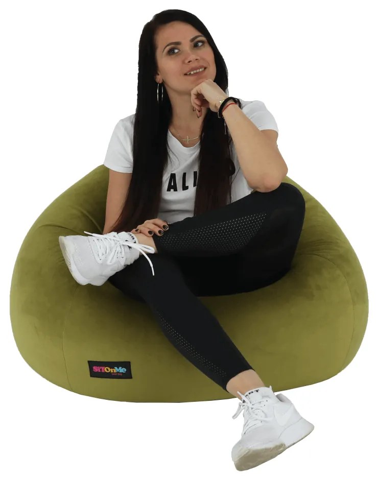 Fotoliu tip sac, material textil verde măsliniu, TRIKALO