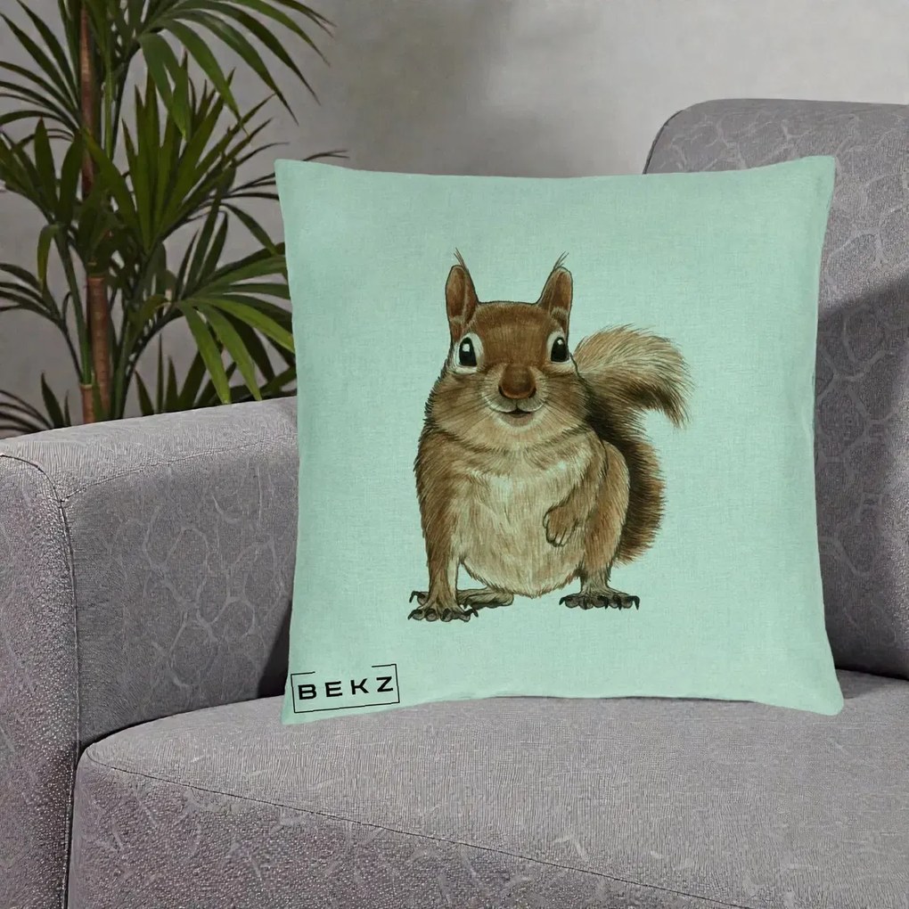 Perna Decorativa Veverita Acuarela, 40x40 cm, Verde Menta, Husa Detasabila, Perna Inclusa, BEKZ®