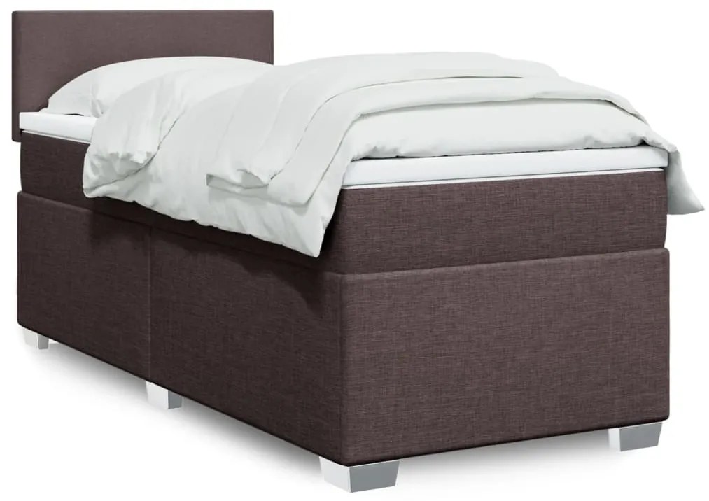 vidaXL Pat box spring cu saltea, maro închis, 100x200 cm, textil