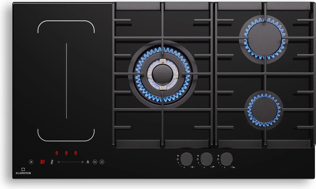 Klarstein MultiChef 5, plită cu inducție și gaz, 5 zone de gătit, 3 arzătoare cu gaz, 2 plite cu inducție, FlexZone