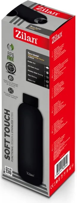 Termos Zilan ZLN9840 tip sticla sport, capacitate 500ml, interior din inox, pereti dublii, negru
