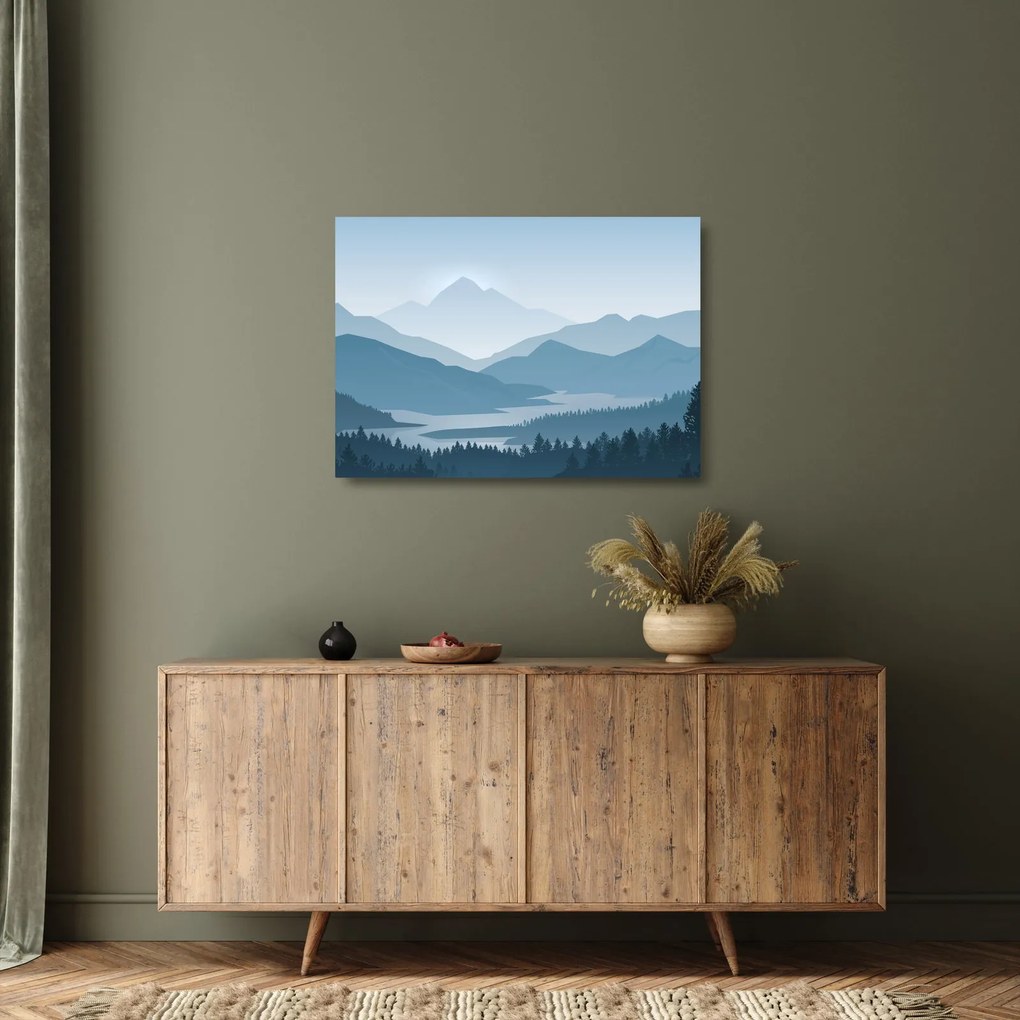 Tablou pe sticlă - Munții cu privirea graficeanului (70x50 cm)