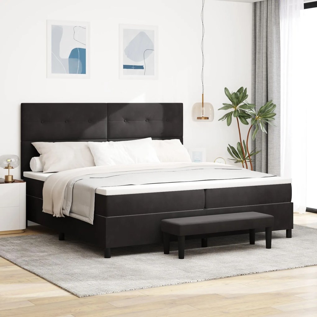 vidaXL Pat cu arcuri cu saltea cu headboard Negru 200 x 200 cm Catifea