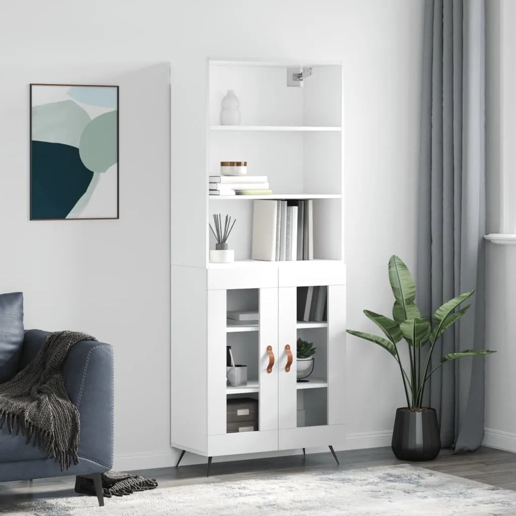 3189287 vidaXL Dulap înalt, alb extralucios, 69,5x34x180 cm, lemn compozit
