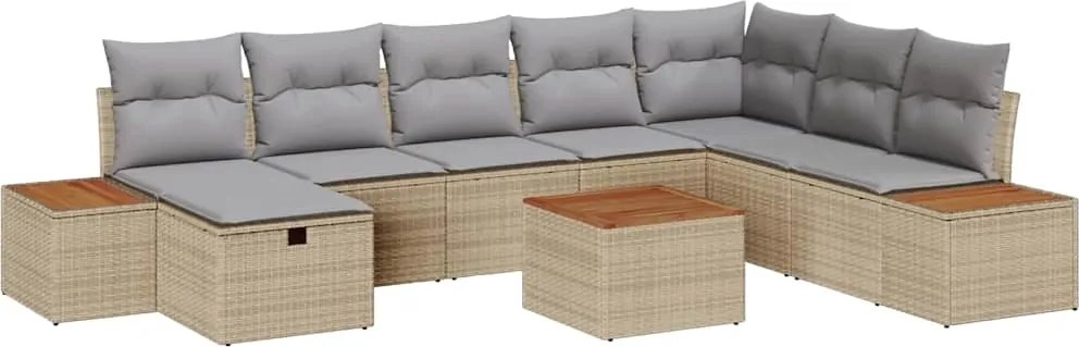 vidaXL Set de canapele pentru grădină cu pernă 9 pcs Bej Rattan poli