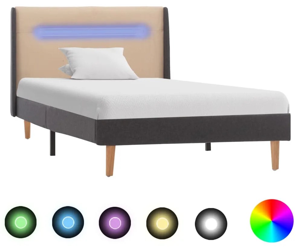 286697 vidaXL Cadru de pat cu LED, crem, 90 x 200 cm, material textil